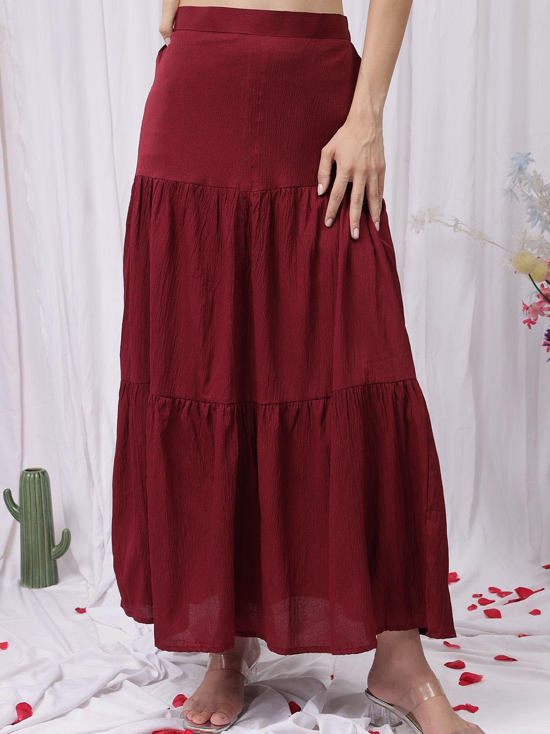 

NEUDIS Women Flared Maxi Skirts, Maroon