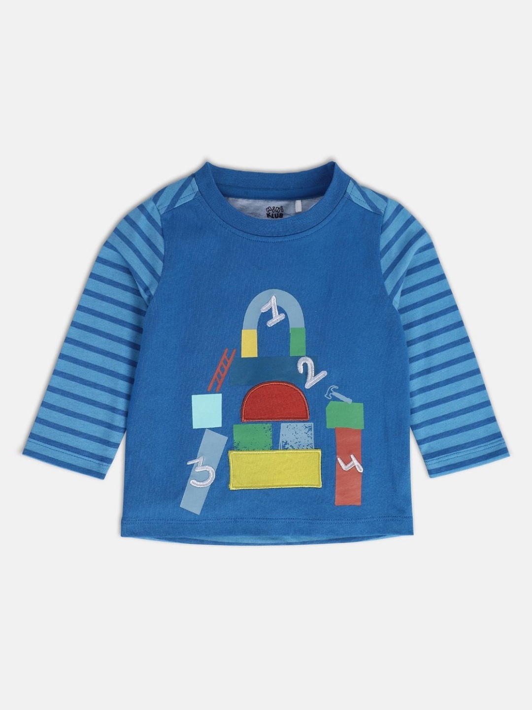 

MINI KLUB Boys Typography Striped T-shirt, Blue