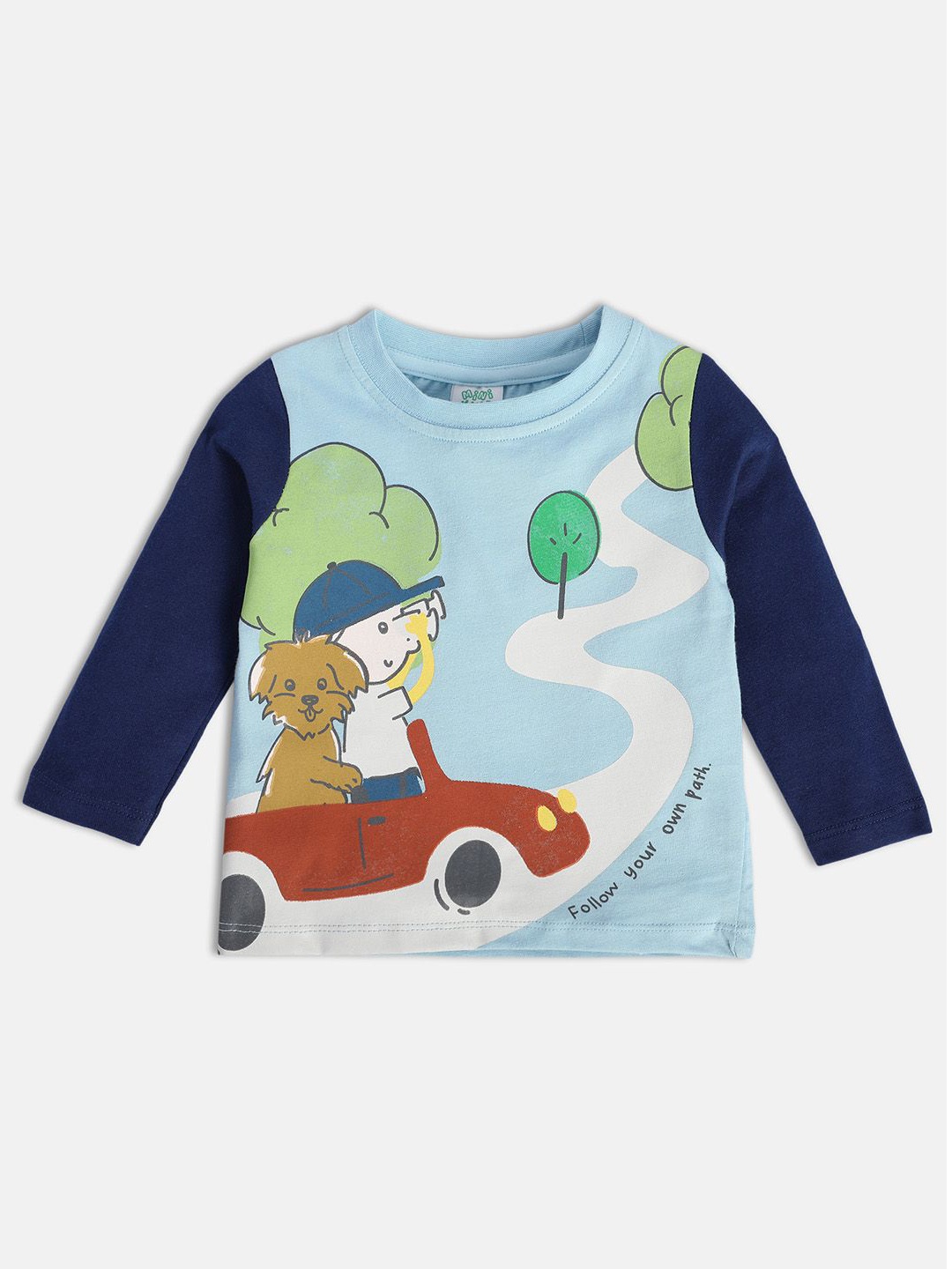 

MINI KLUB Boys Humour and Comic Printed Round Neck Applique T-shirt, Blue