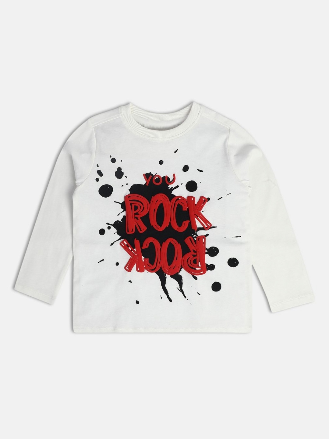 

MINI KLUB Boys Typography Printed Applique T-shirt, White