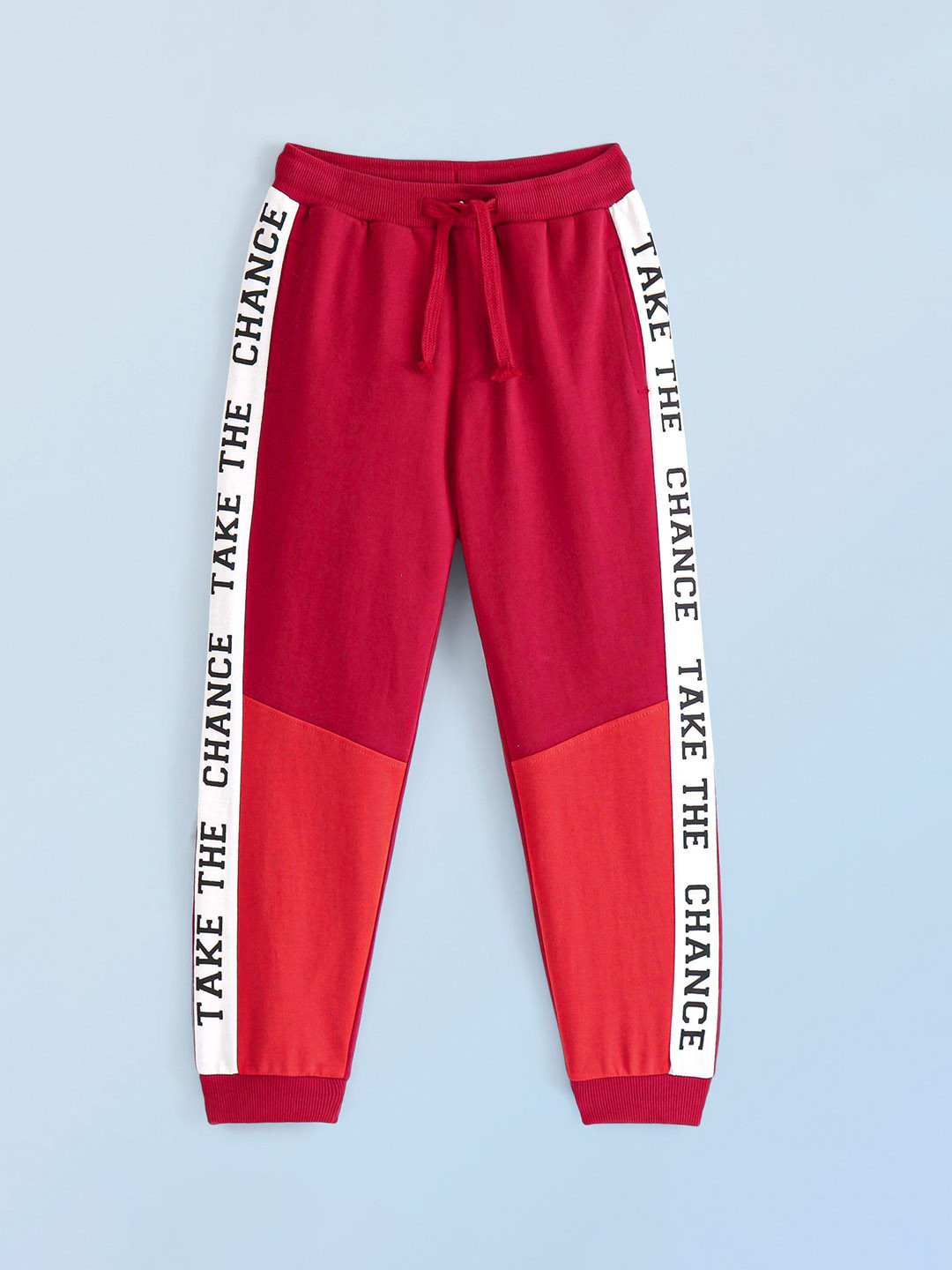 

Honeyhap Boys Colourblocked Mid-Rise Bio Finish Joggers Track Pants, Red