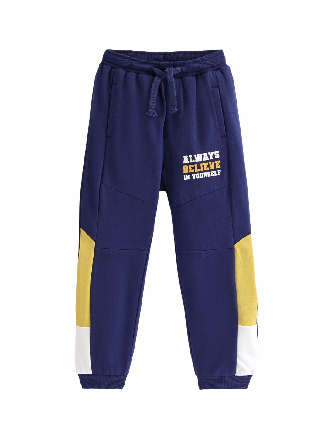 

Honeyhap Boys Colourblocked Mid-Rise Cotton Joggers Track Pants, Navy blue