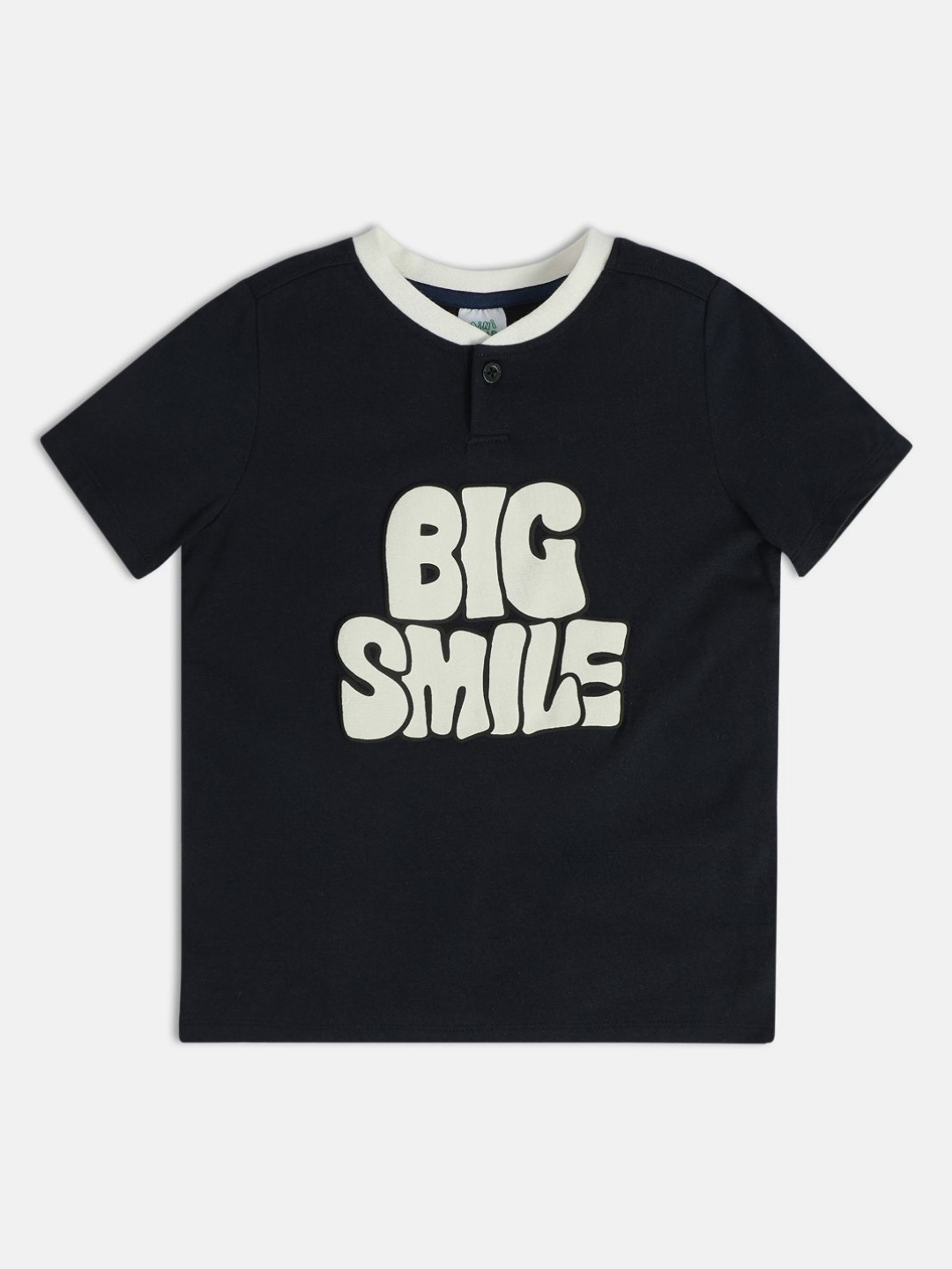 

MINI KLUB Boys Typography Printed Henley Neck Applique T-shirt, Black