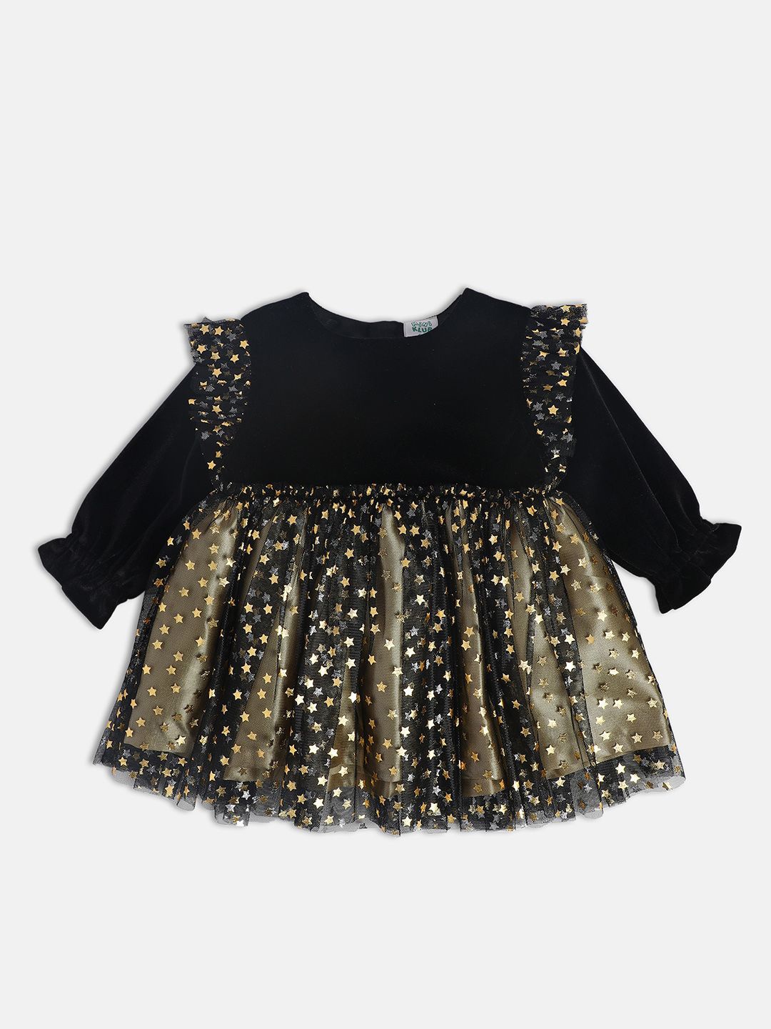 

MINI KLUB Girls Embellished Flared Round Neck A-Line Mini Dress, Black