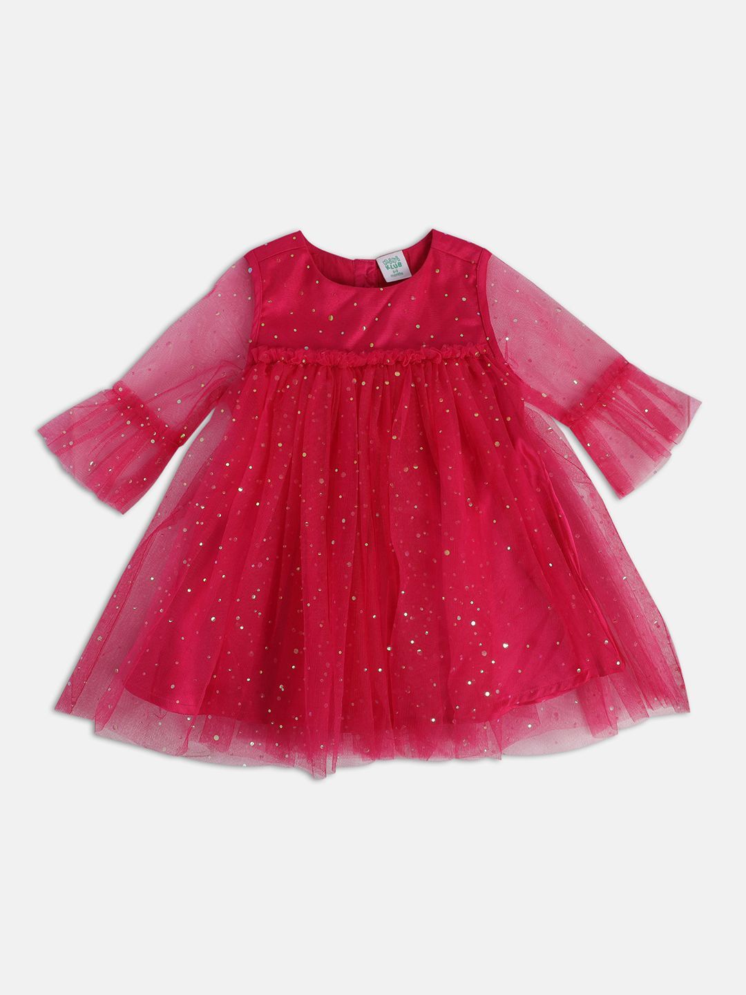 

MINI KLUB Girls Embellished Bell Sleeve Fit and Flare Dress, Pink