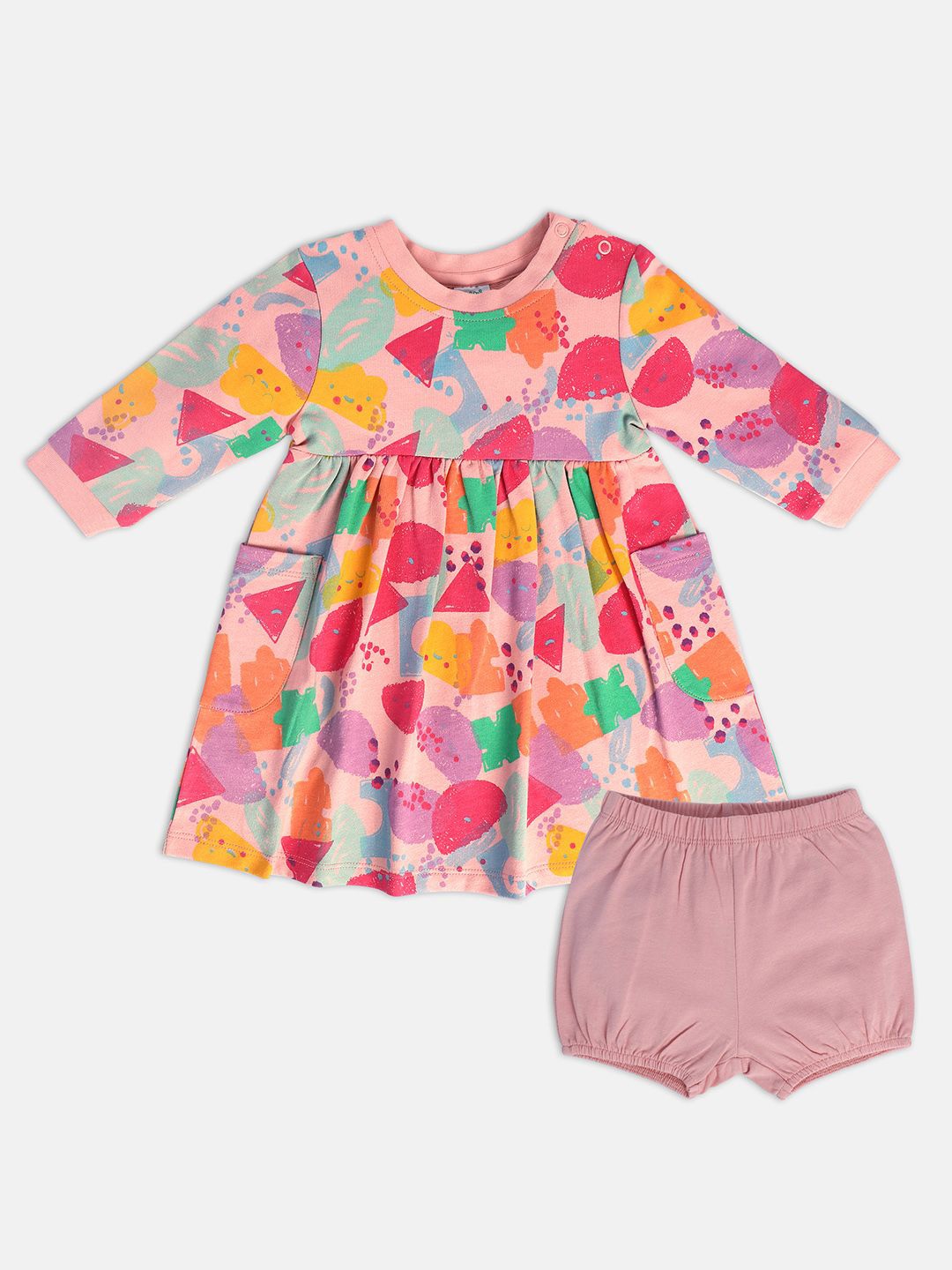 

MINI KLUB Girls Printed A-Line Dress with Bloomer, Pink