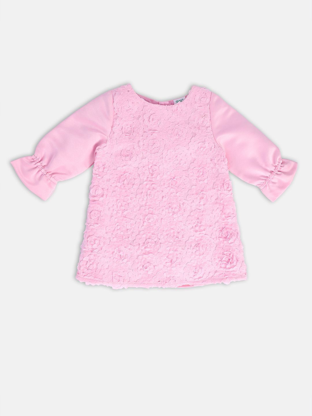 

MINI KLUB Girls Round Neck Bell Sleeves A-Line Dress, Pink