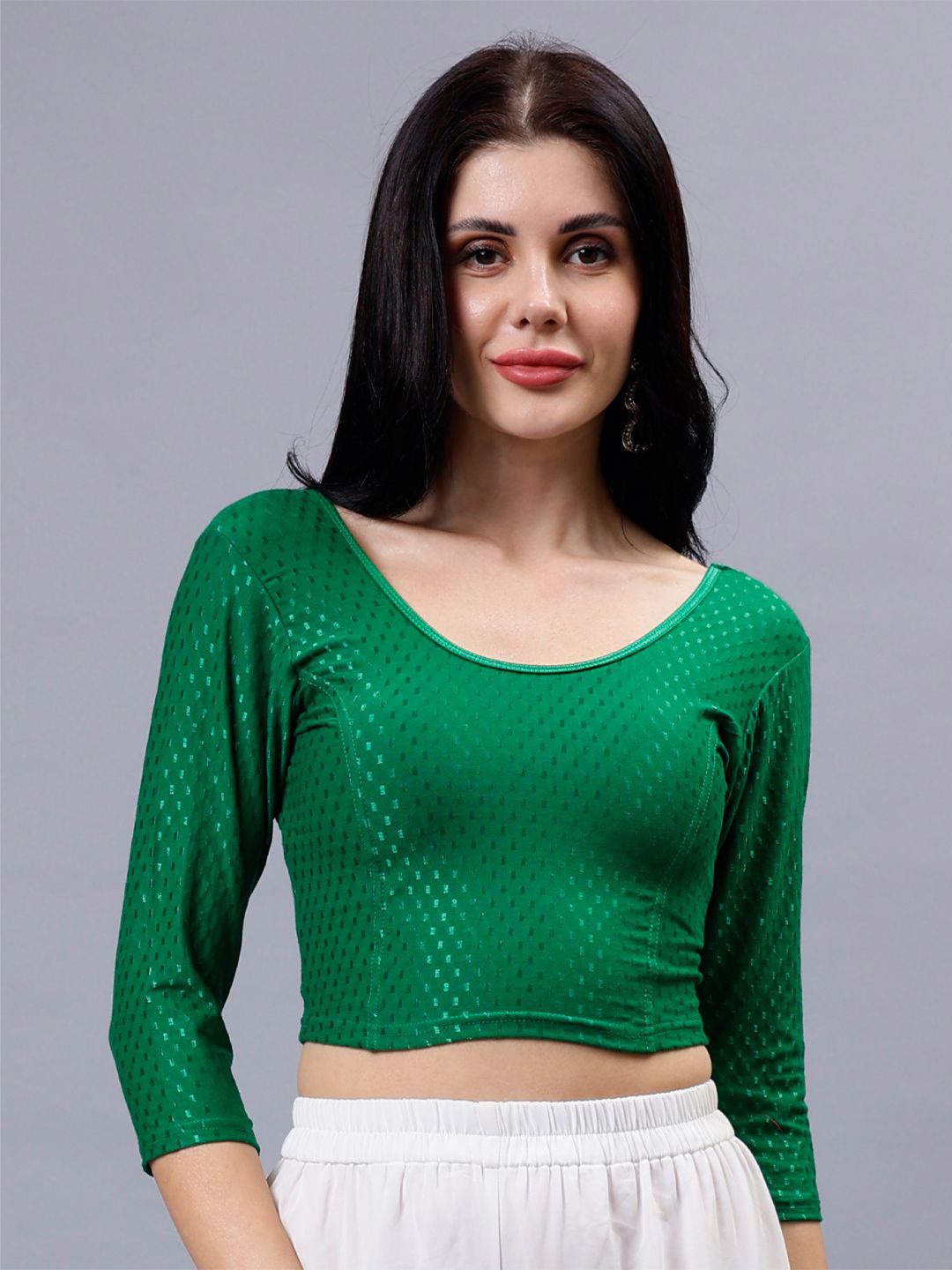 

Plus Size Women Woven Design Saree Blouse, Green