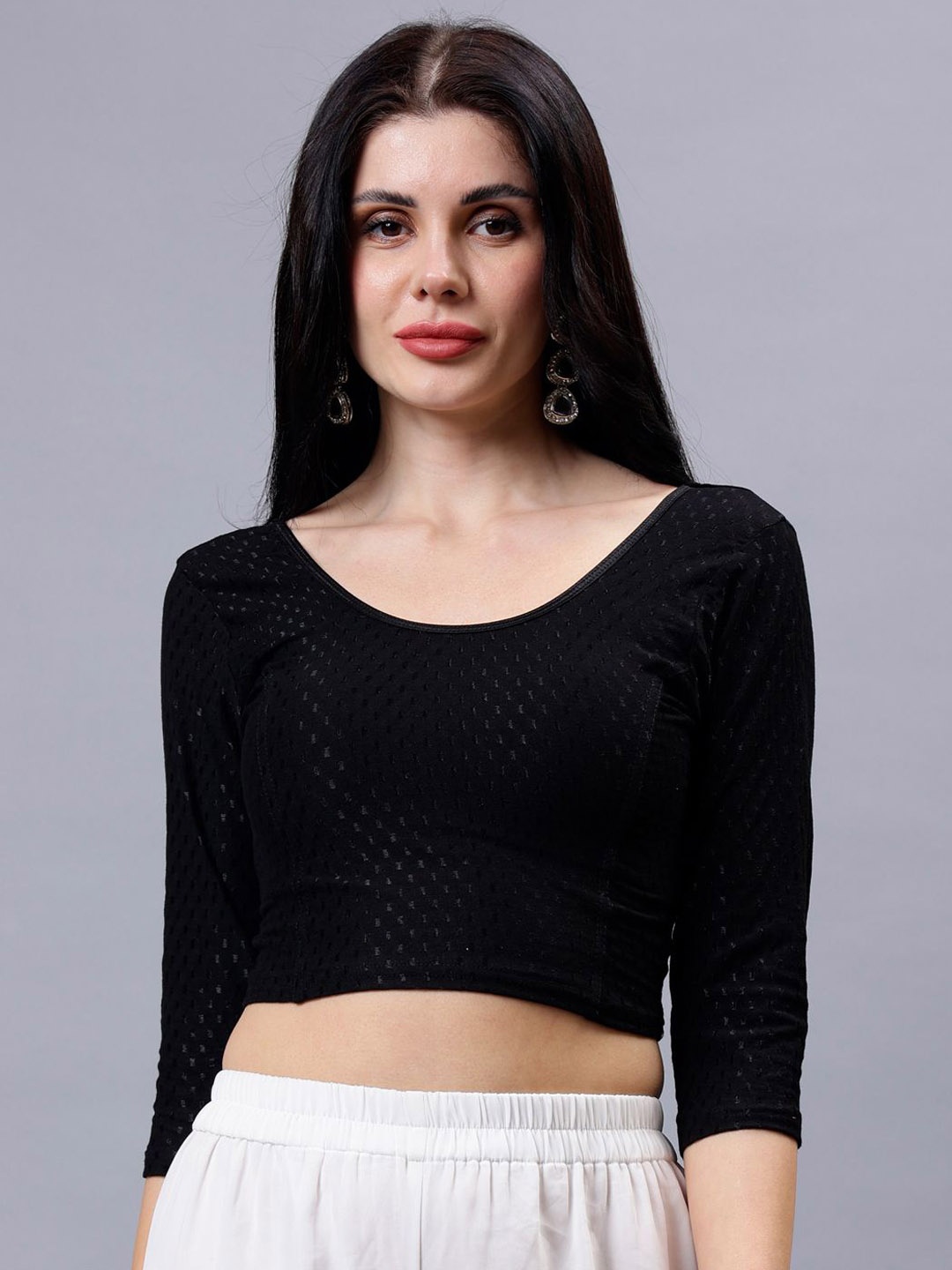 

Plus Size Woven Design Saree Blouse, Black