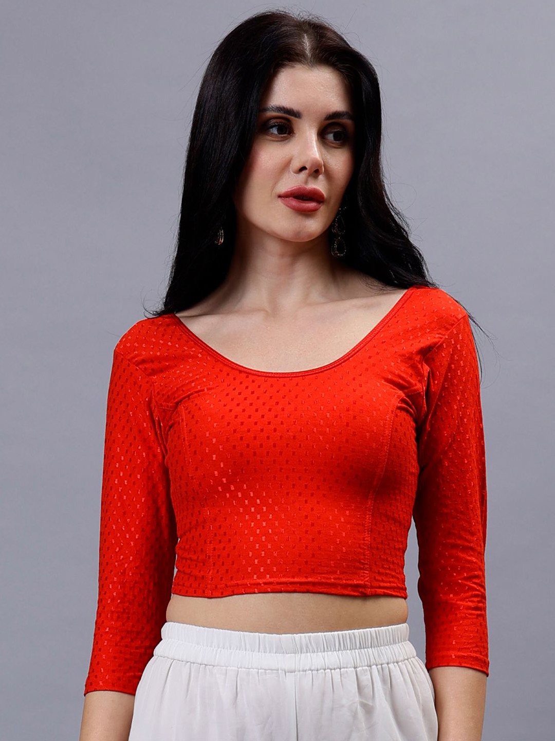 

Plus Size Woven Design Full Sleeve Saree Blouse, Red