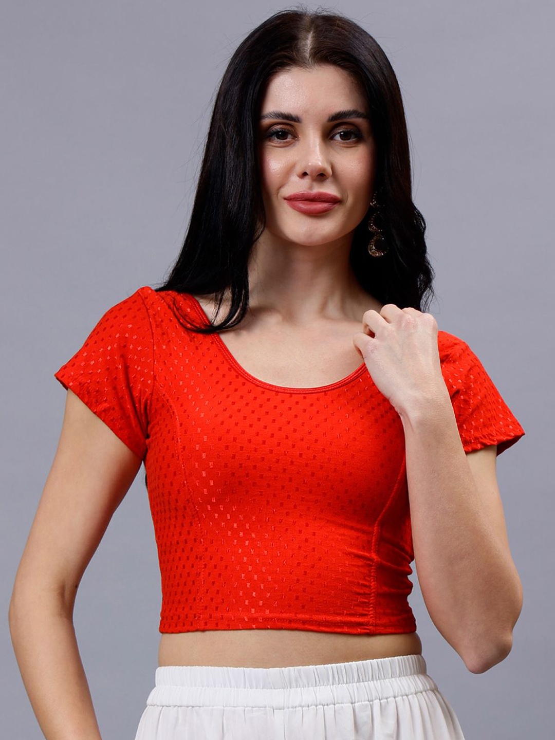

Plus Size Woven Design Saree Blouse, Red