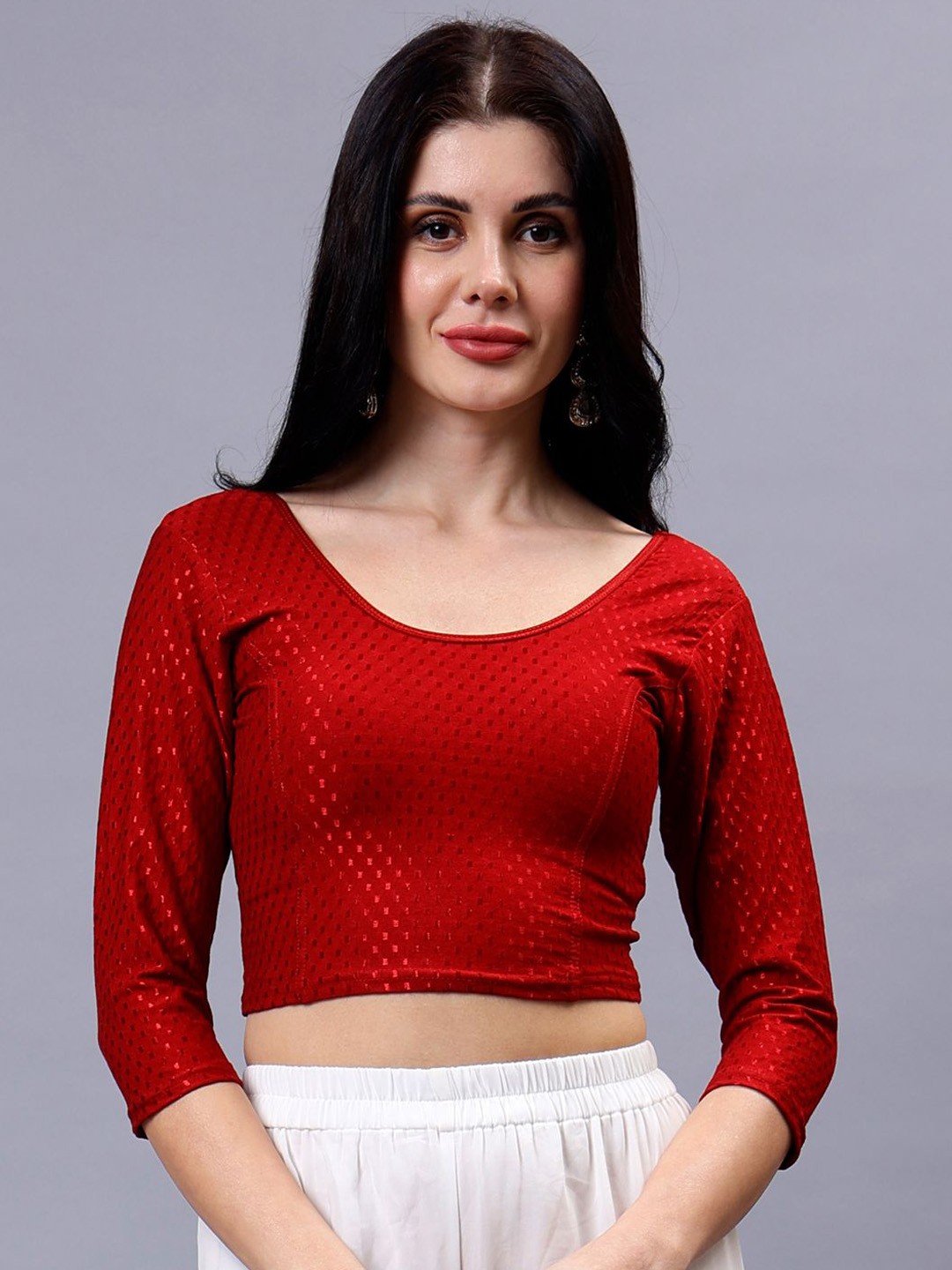 

Plus Size Women Woven Design Saree Blouse, Maroon