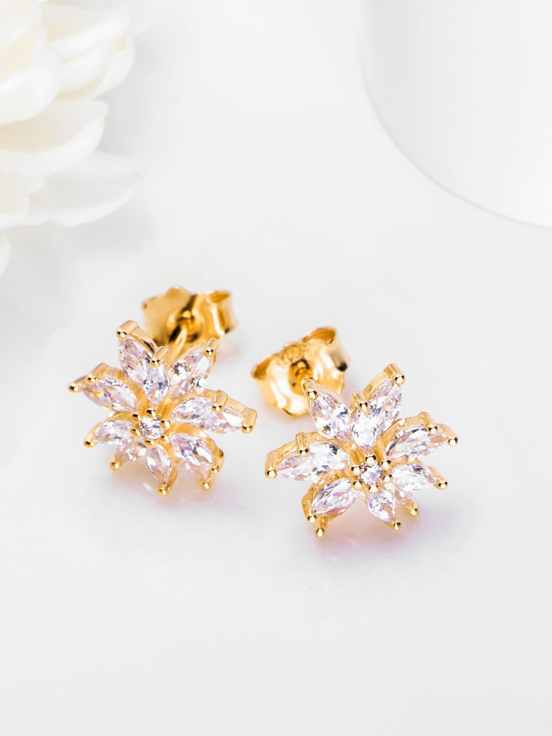 

Zavya 925 Sterling Silver Gold-Plated Cubic Zirconia Studded Studs Earrings