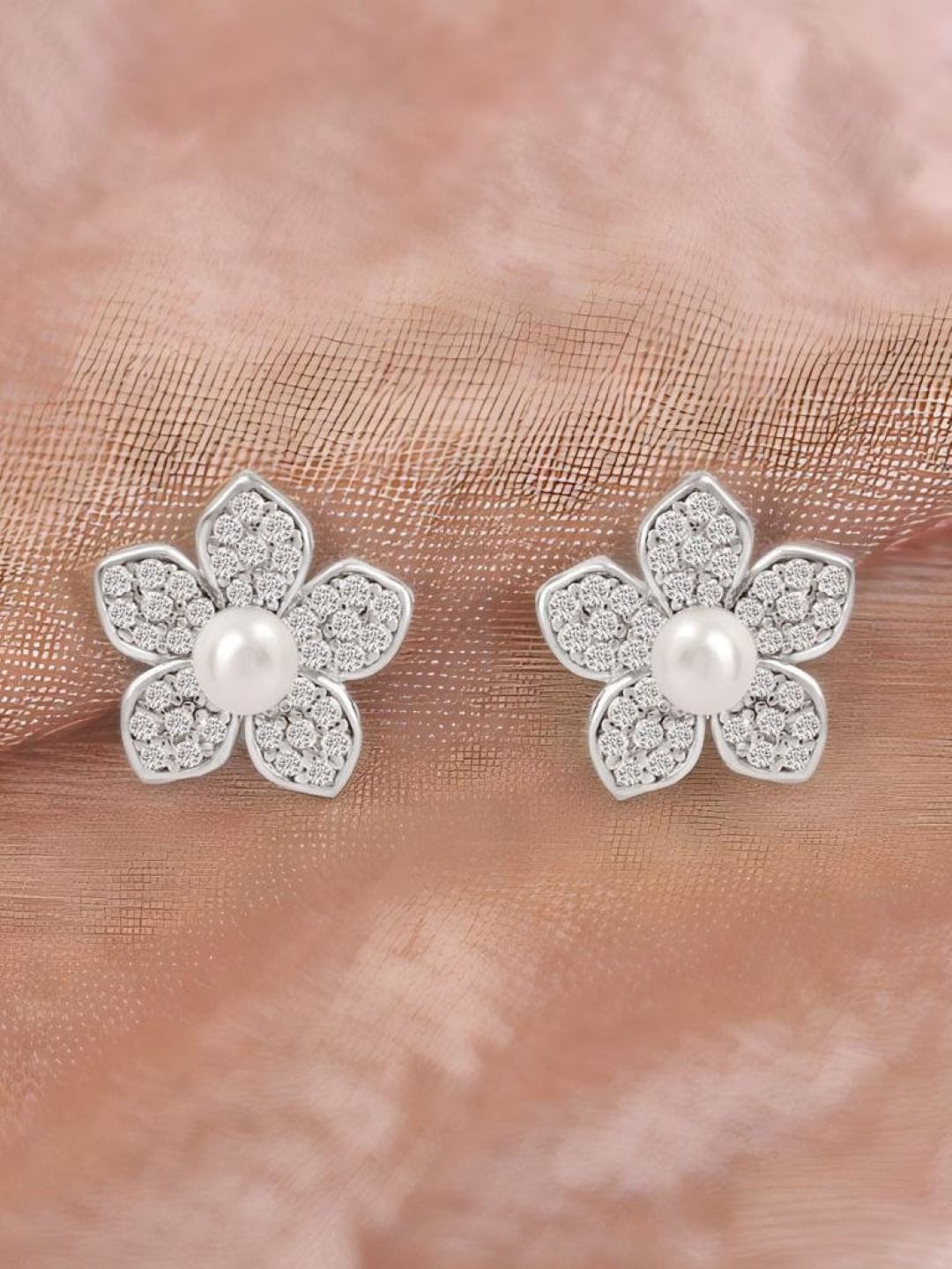 

Zavya 925 Sterling Silver Rhodium-Plated Cubic Zirconia Studded Studs Earrings