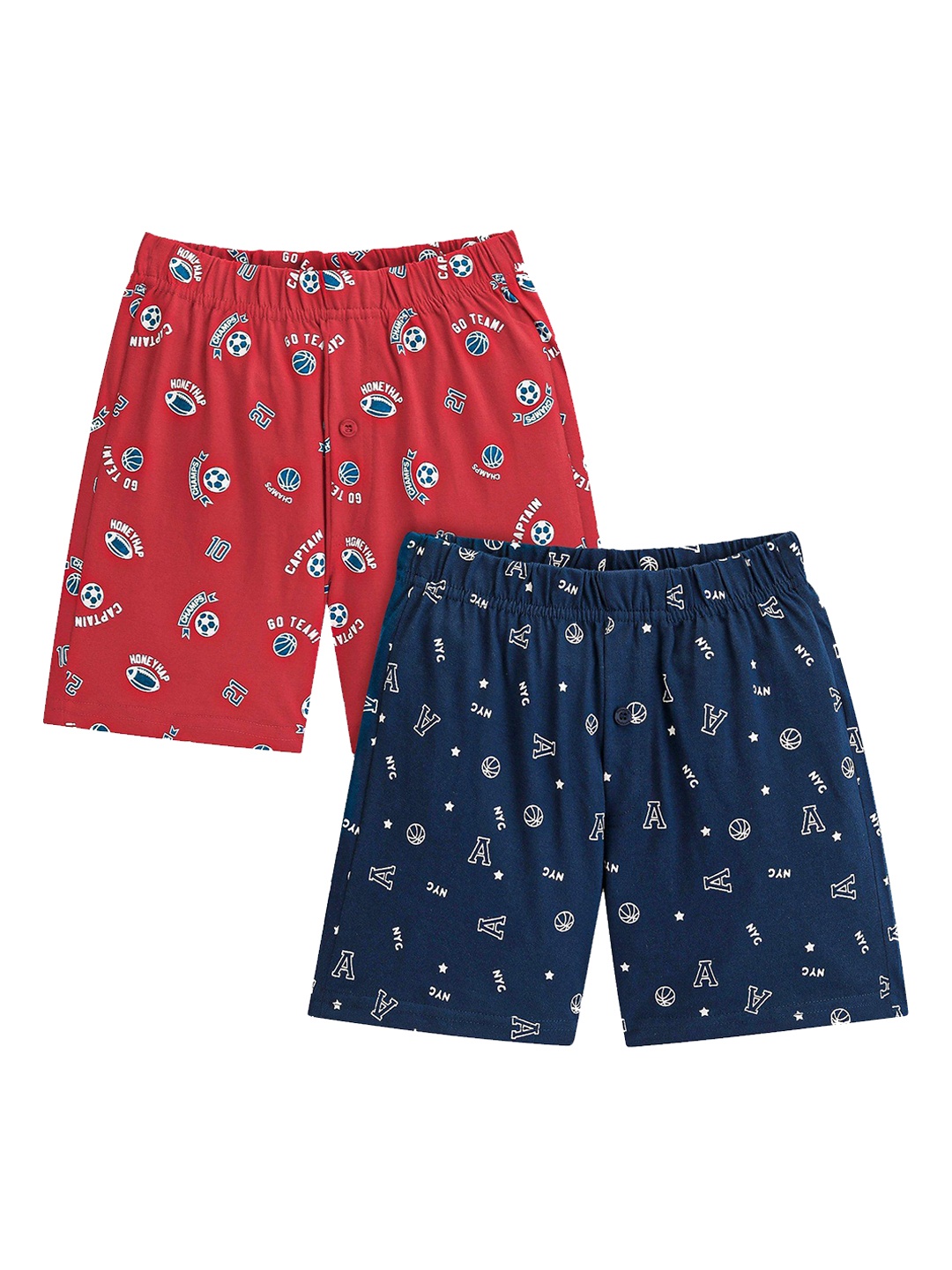 

Honeyhap Pack Of 2 Boys Printed Regular Fit Mid-Rise Cotton Shorts, Navy blue