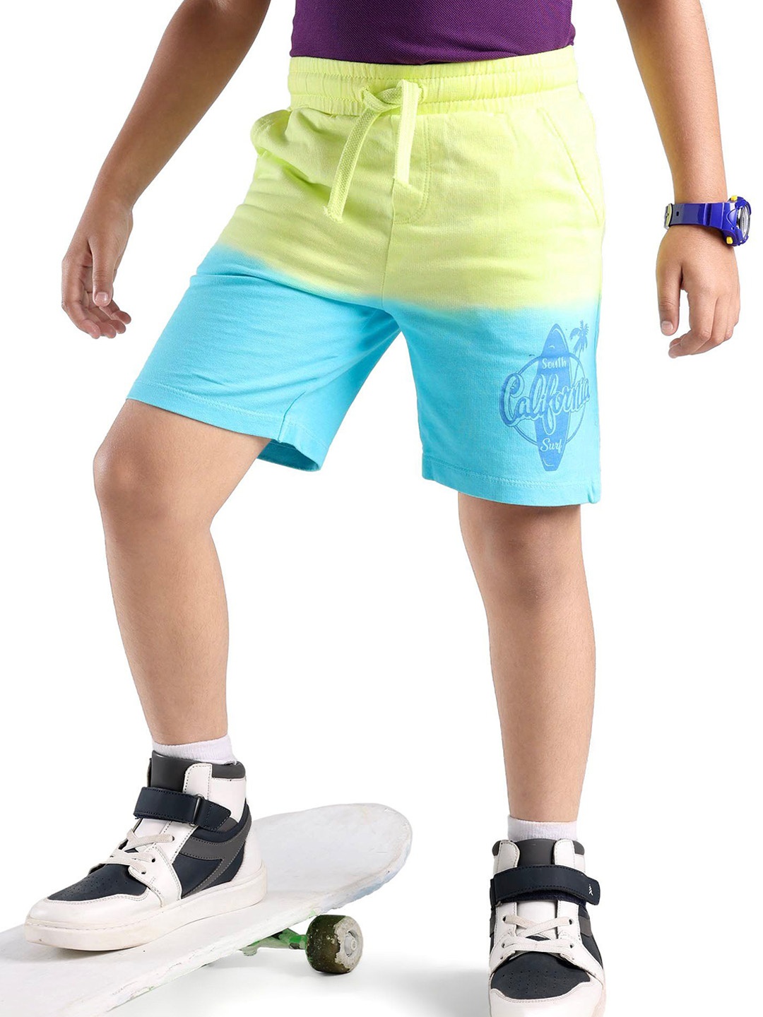 

Honeyhap Boys Ombre Printed Mid-Rise Regular Fit Knee Length Regular Shorts, Blue