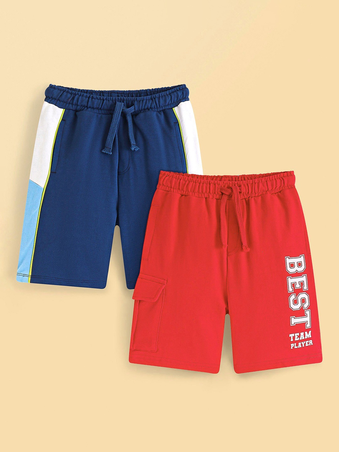 

Honeyhap Pack Of 2 Boys Printed Regular Fit Mid-Rise Cotton Shorts, Blue