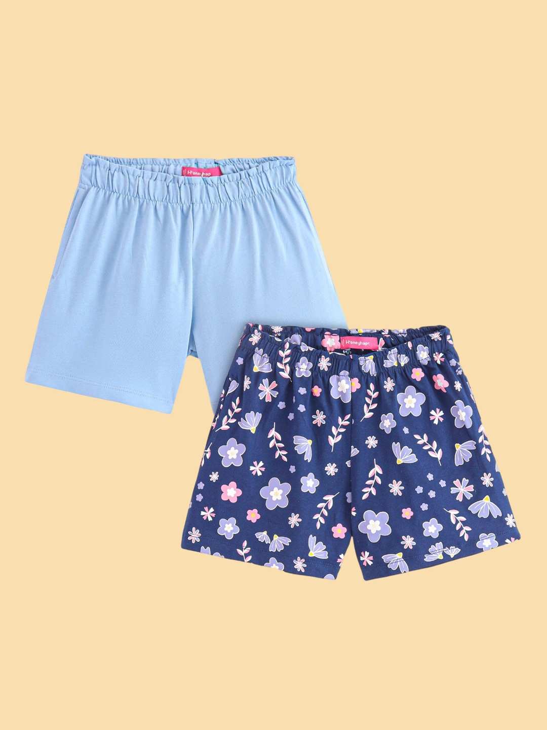 

Honeyhap Girls Pack Of 2 Floral Printed Outdoor Shorts, Navy blue