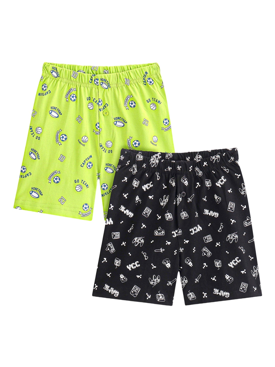 

Honeyhap Pack Of 2 Boys Printed Regular Fit Mid-Rise Cotton Shorts, Black
