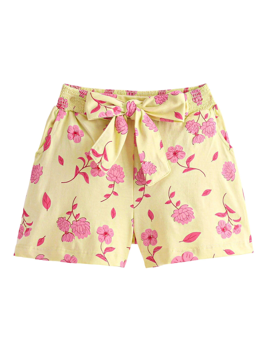 

Honeyhap Premium Girls Floral Printed Pure Cotton Shorts, Yellow