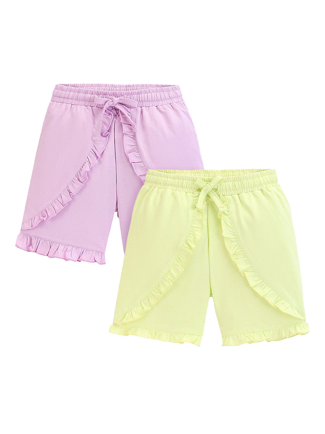 

Honeyhap Premium Pack Of 2 Girls Pure Cotton Shorts, Green