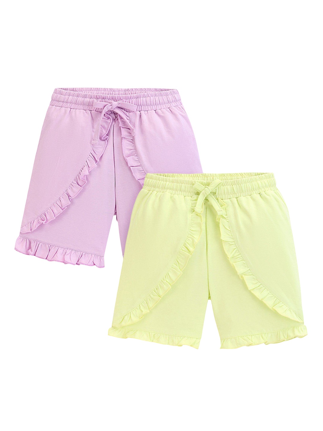 

Honeyhap Premium Pack Of 2 Girls Pure Cotton Shorts, Green
