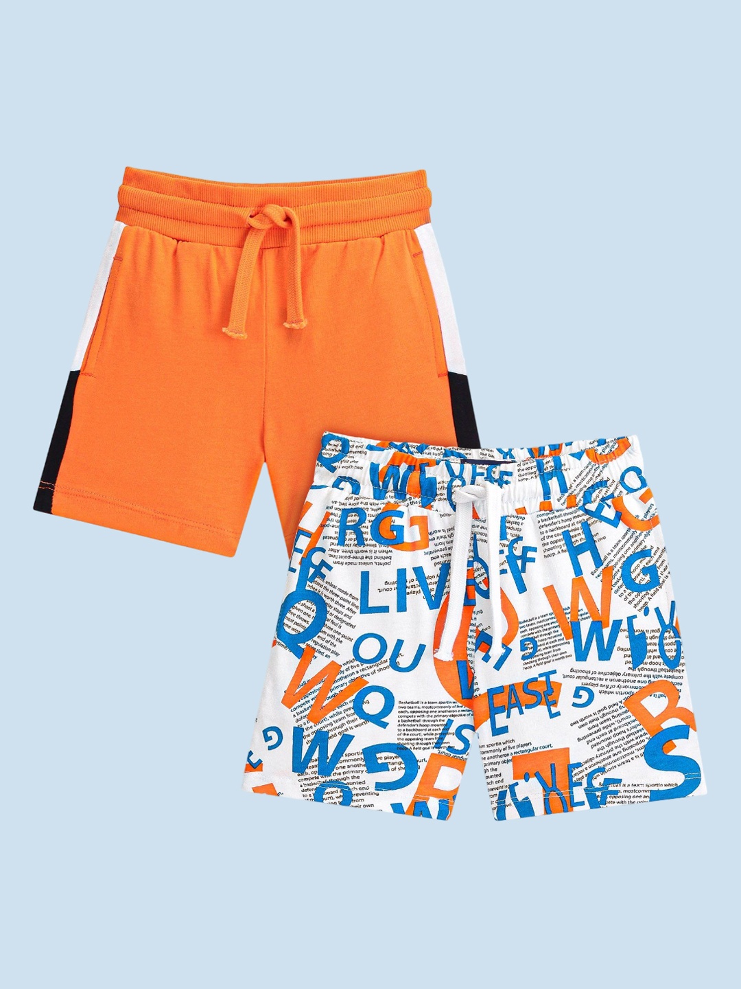 

Honeyhap Boys Pack Of 2 Printed Colourblocked Cotton Outdoor Shorts, Orange