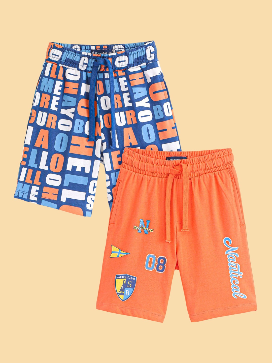 Honeyhap Boys Printed Outdoor Shorts Pack of 2, Blue