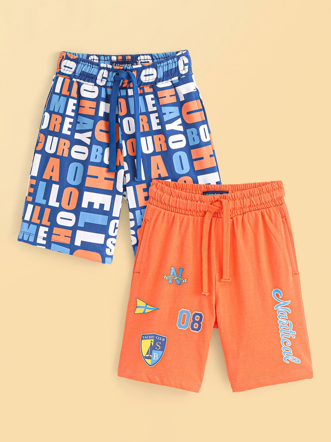 

Honeyhap Boys Pack of 2 Striped Printed Regular Fit Outdoor Shorts, Blue