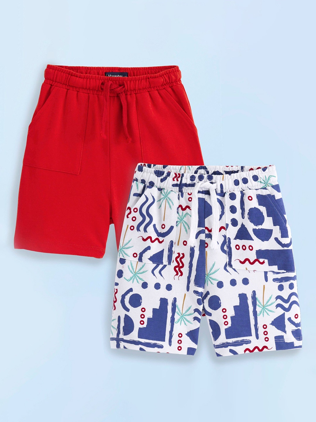 Honeyhap Boys Printed Outdoor Shorts Pack of 2, Red