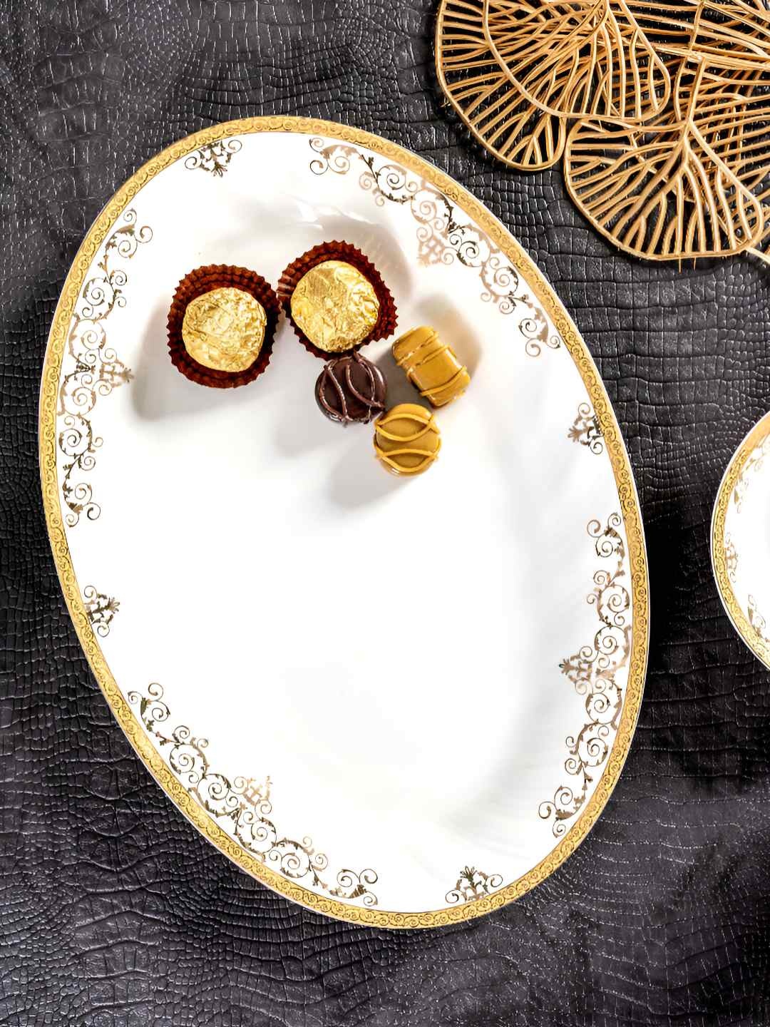 

GOODHOMES White 24K Gold Printed Food Platter