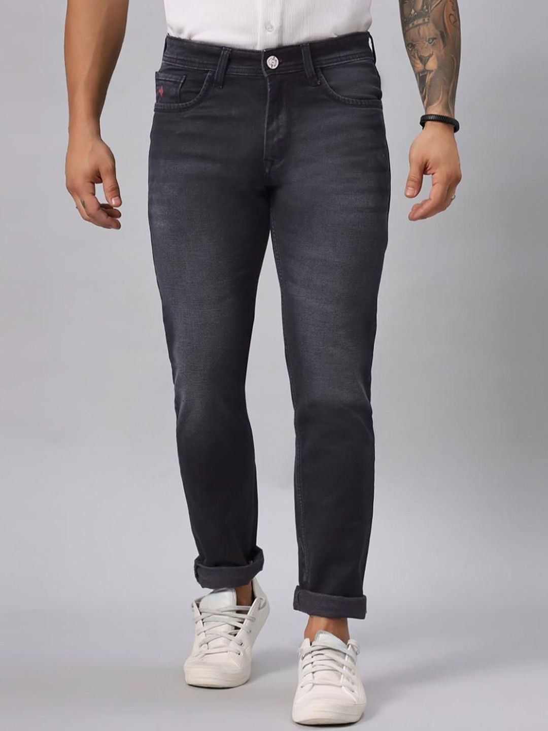 

RJ Denim Men Slim Fit Light Fade Stretchable Jeans, Black