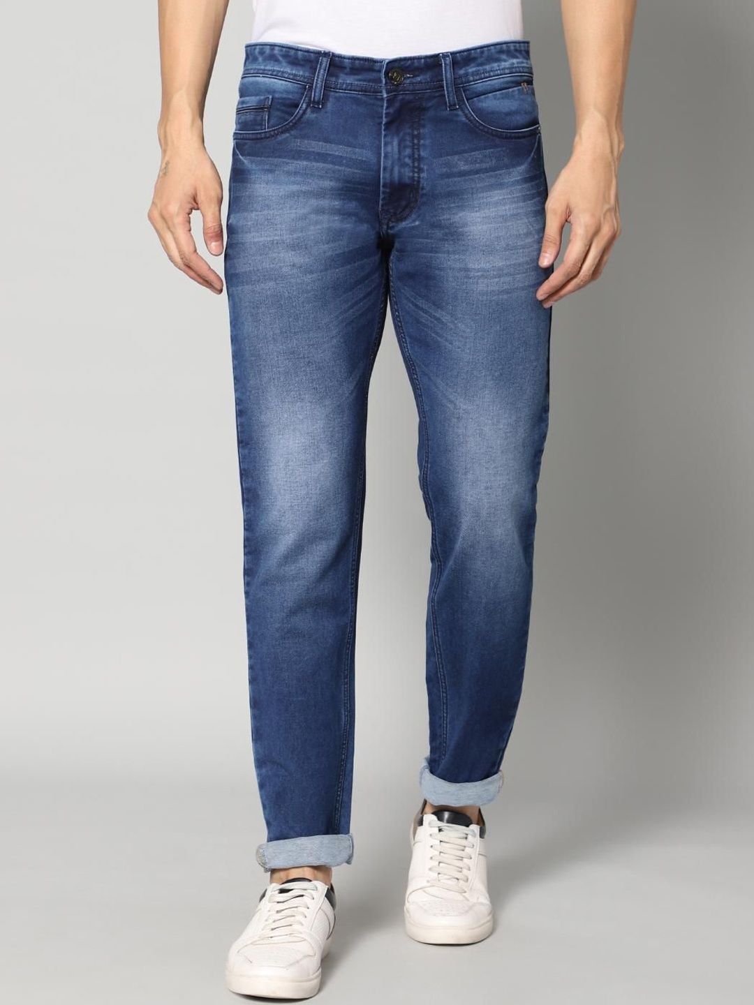 

RJ Denim Men Slim Fit Mid-Rise Heavy Fade Stretchable Jeans, Navy blue