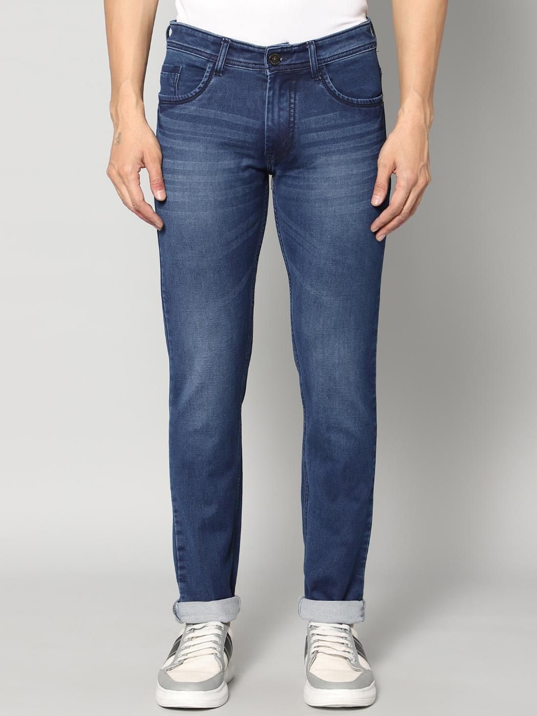 

RJ Denim Men Slim Fit Heavy Fade Stretchable Jeans, Navy blue
