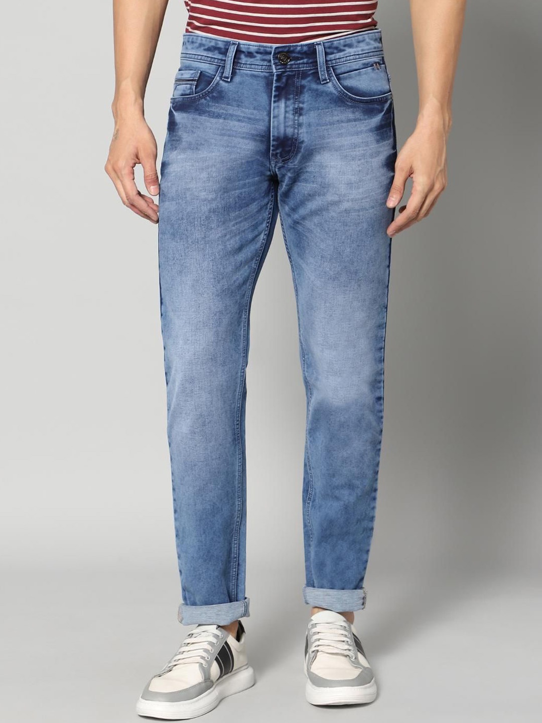 

RJ Denim Men Slim Fit Low Distress Heavy Fade Stretchable Jeans, Navy blue