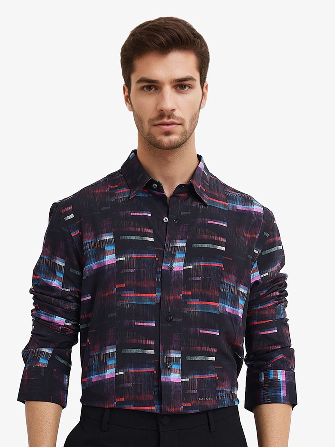 

RARE RABBIT Men Comfort Opaque Printed Casual Shirt, Black