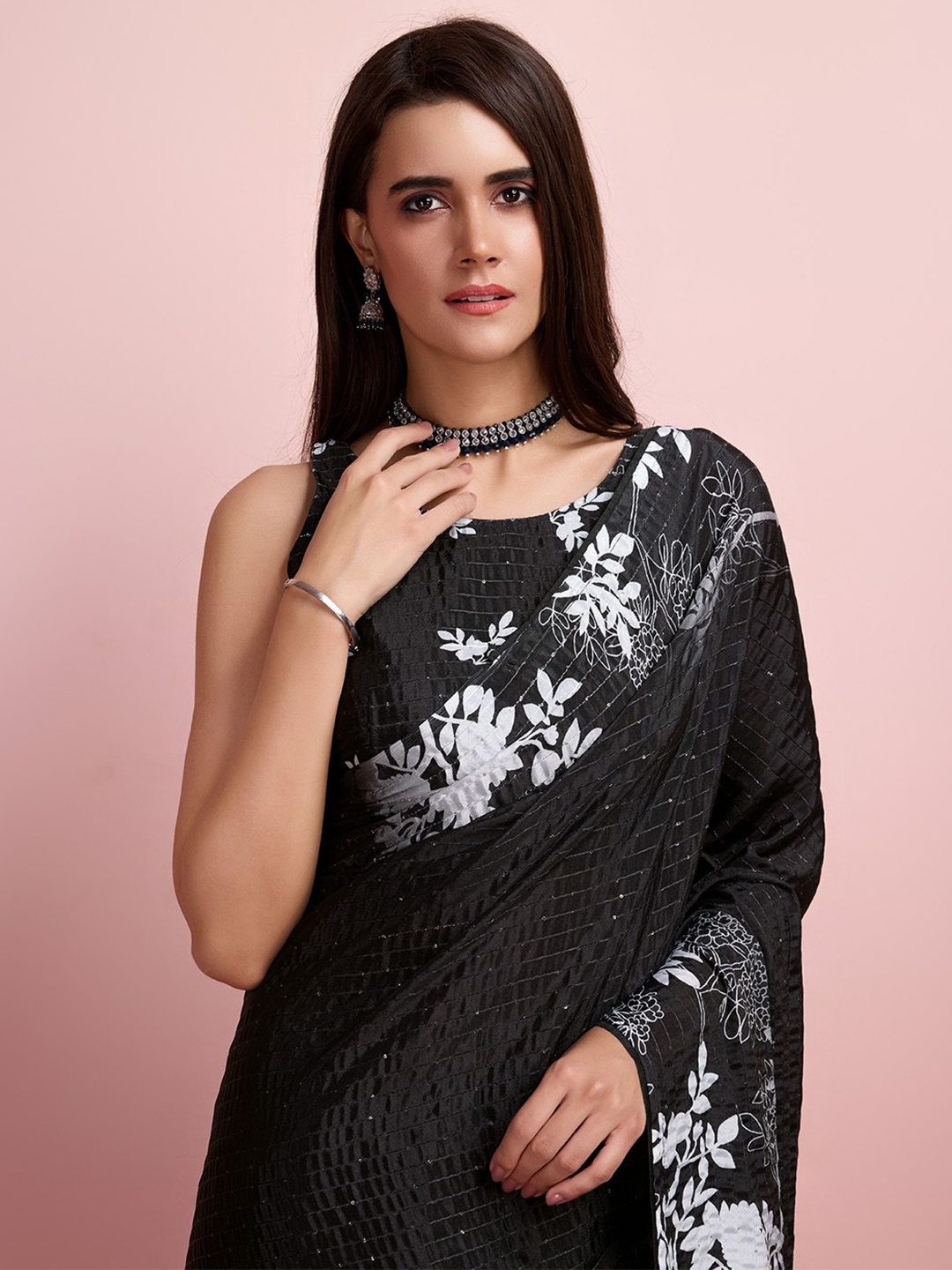 

Mitera Embellished Sequinned Saree, Black