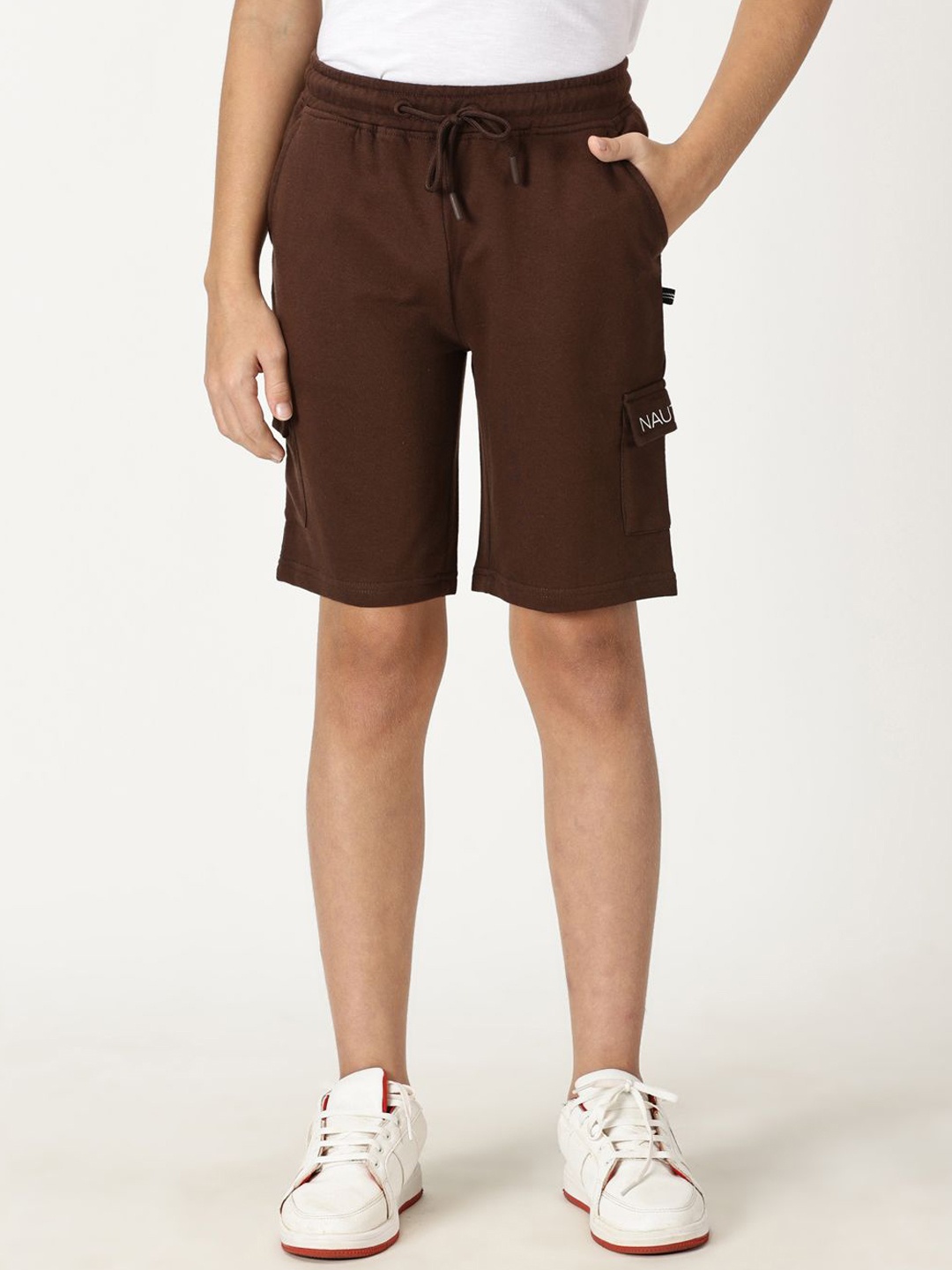

Nautica Boys Knitted Cotton Cargo Shorts, Coffee brown