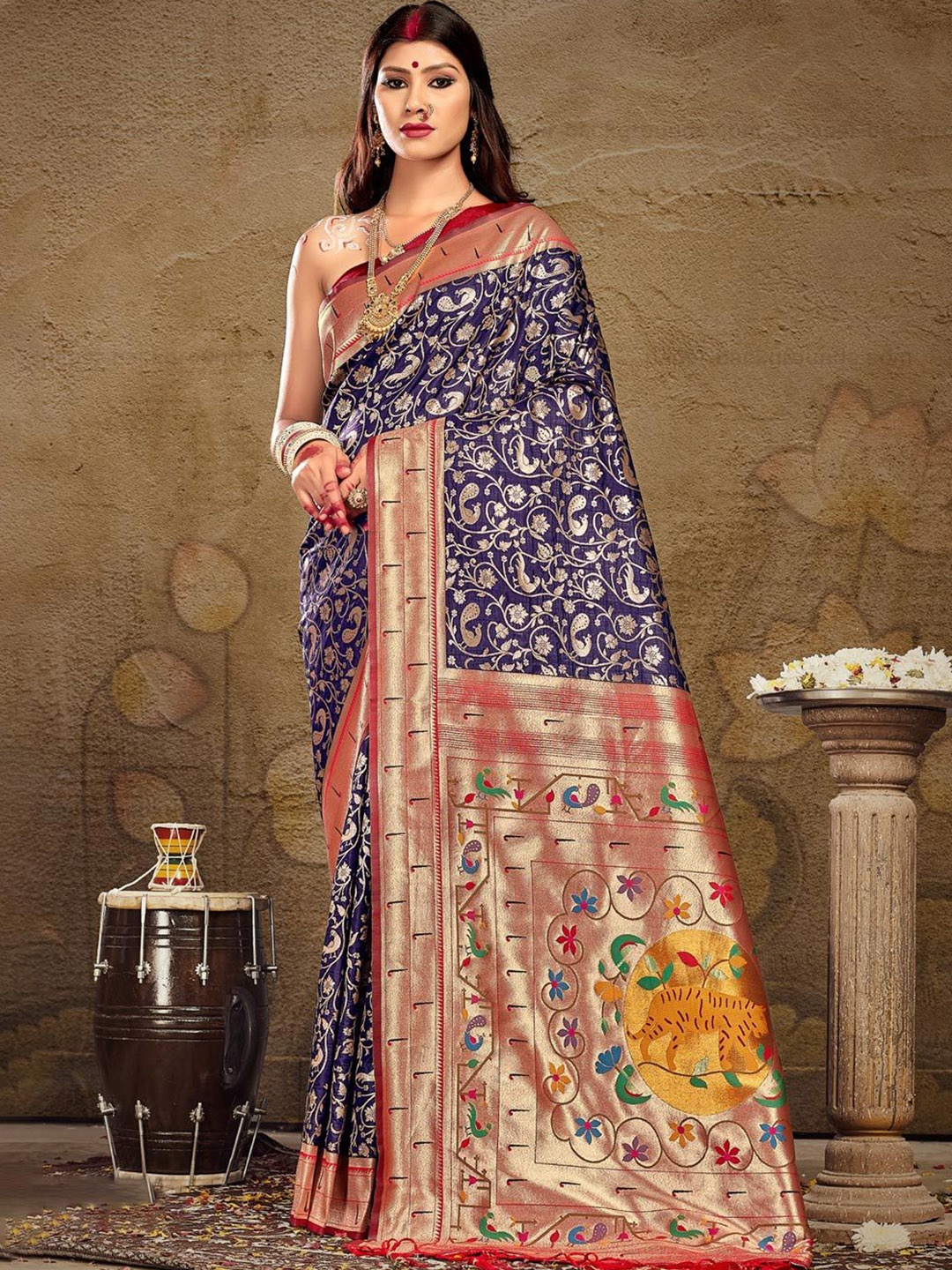 

Exclusiva Ethnic Motifs Woven Design Zari Paithani Saree, Blue