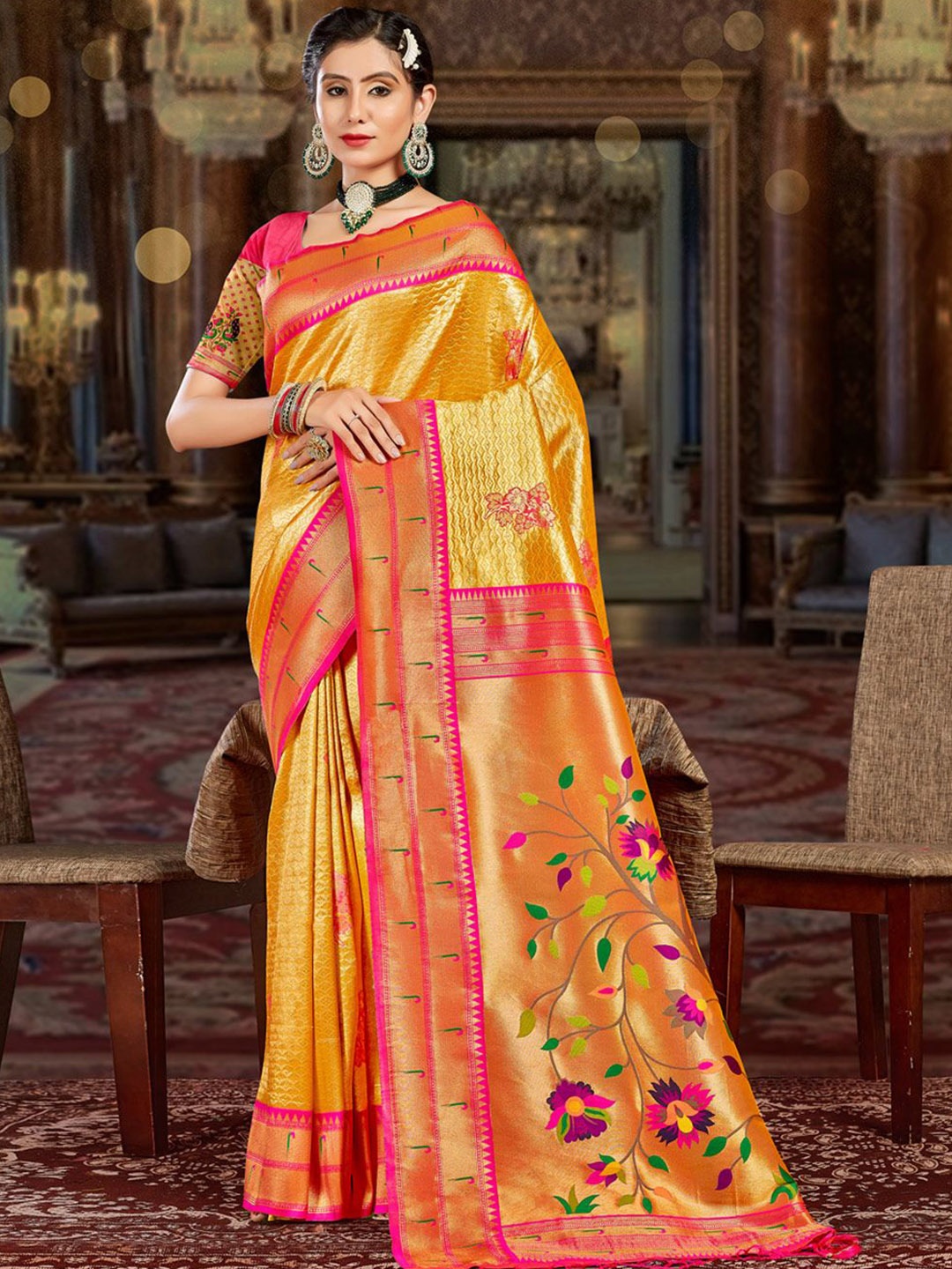 

Exclusiva Woven Design Zari Saree, Yellow
