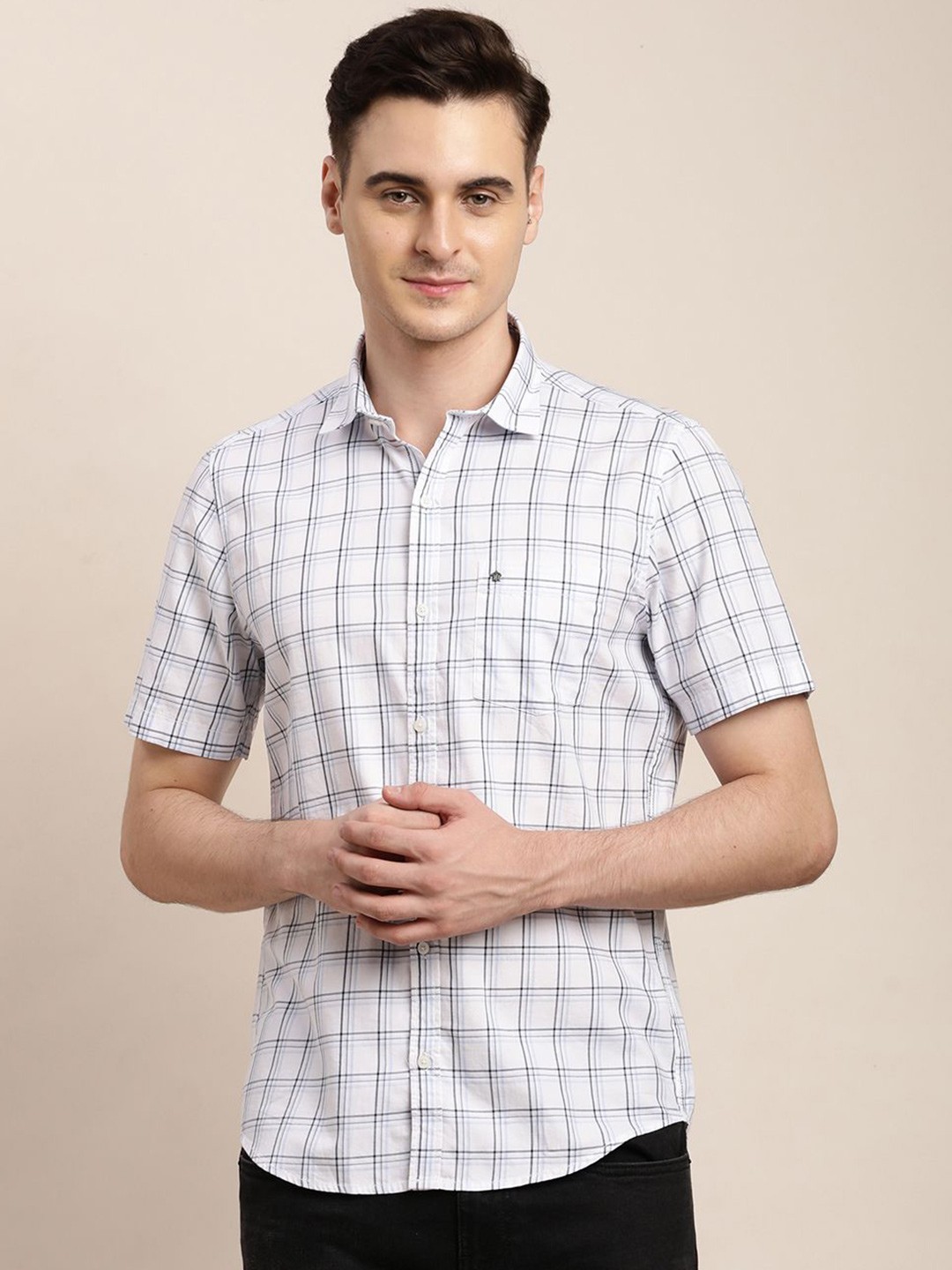 

Turtle Men Relaxed Slim Fit Opaque Checked Casual Shirt, White