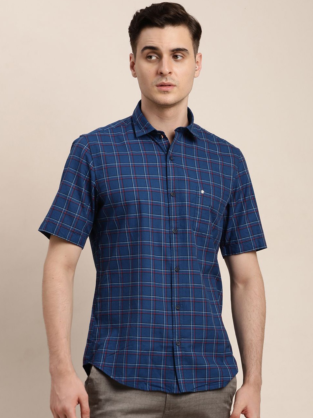 

Turtle Men Relaxed Slim Fit Opaque Checked Casual Shirt, Blue