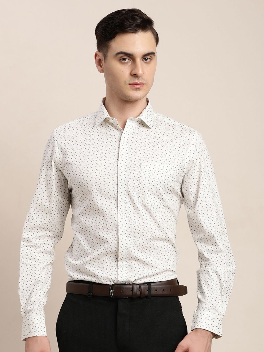 

Turtle Men Micro Ditsy Cotton Classic Opaque Formal Shirt, White