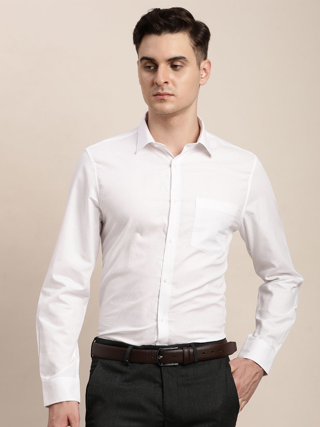 

Turtle Men Pure Cotton Classic Slim Fit Opaque Formal Shirt, White