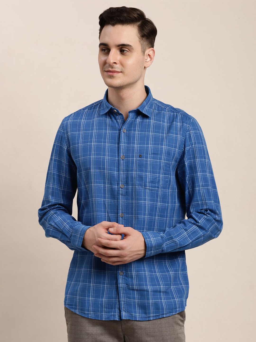 

Turtle Men Relaxed Slim Fit Checked Casual Shirt, Blue
