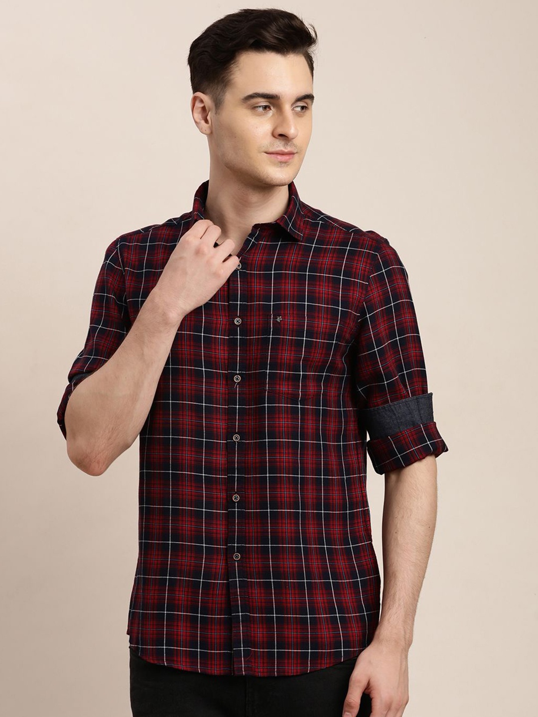 

Turtle Men Relaxed Cotton Maroon Check Slim Fit Casual Shirt