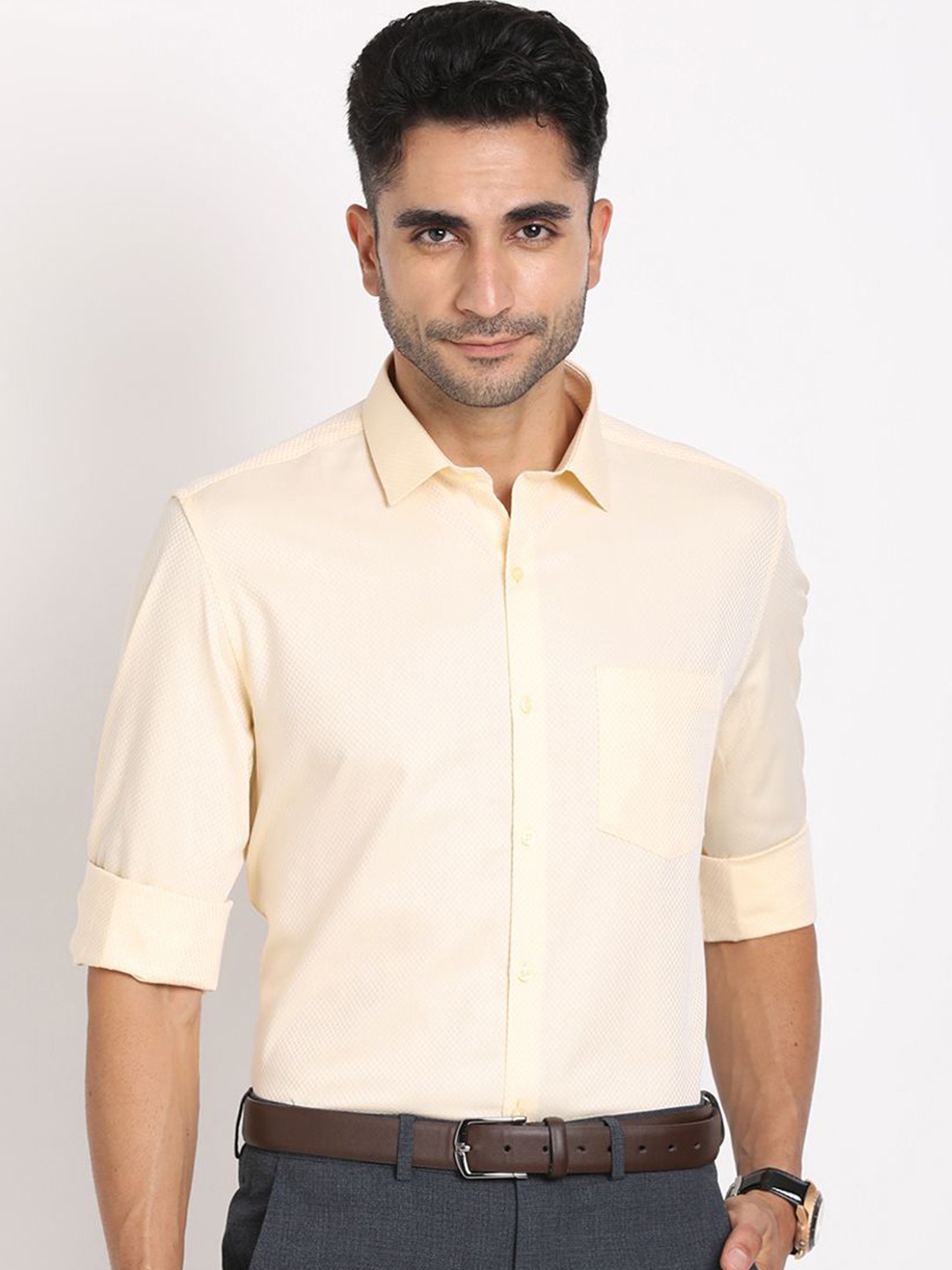 

Turtle Men Classic Slim Fit Opaque Formal Shirt, Beige