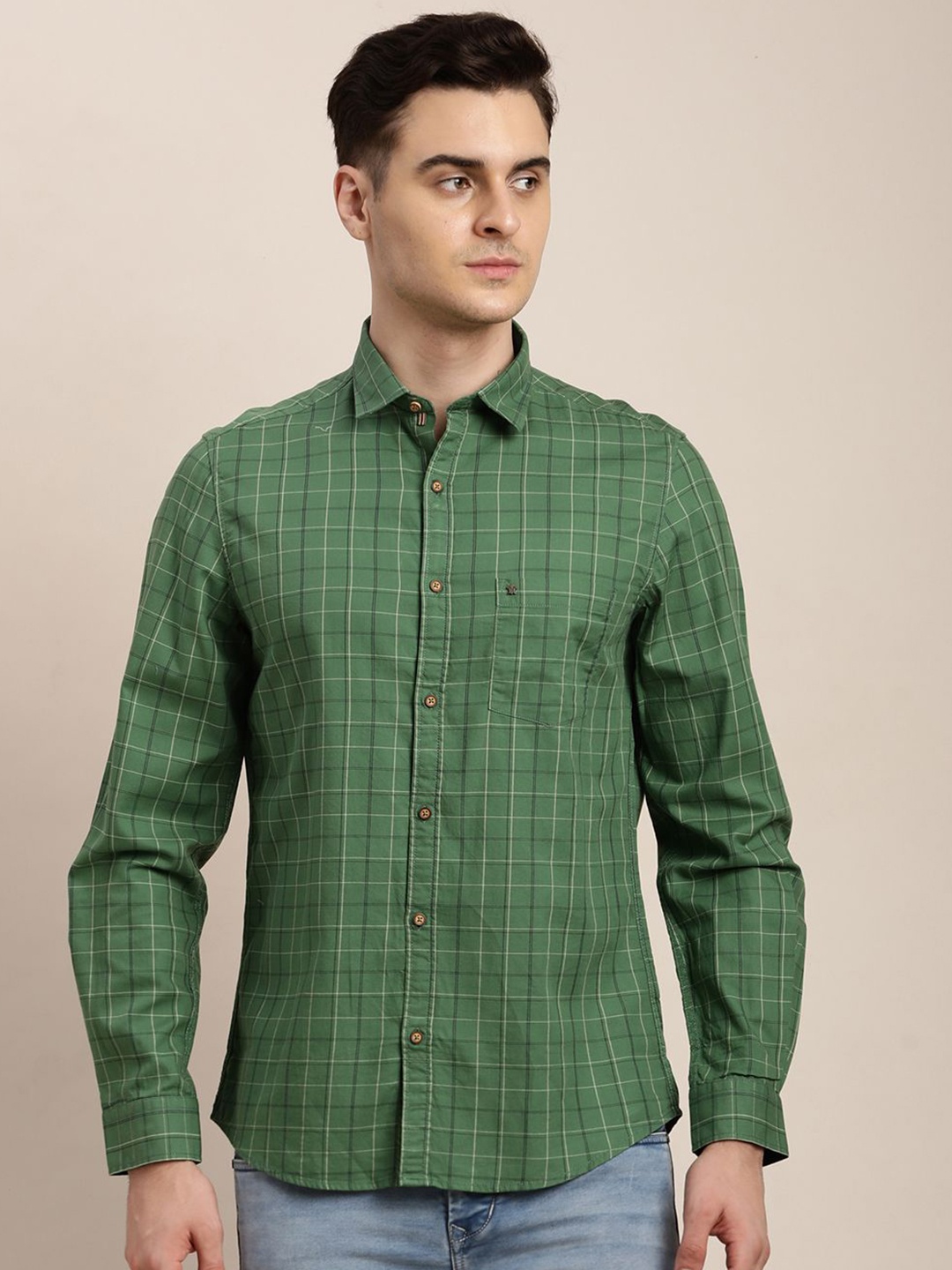 

Turtle Men Relaxed Slim Fit Tartan Checks Casual Shirt, Green