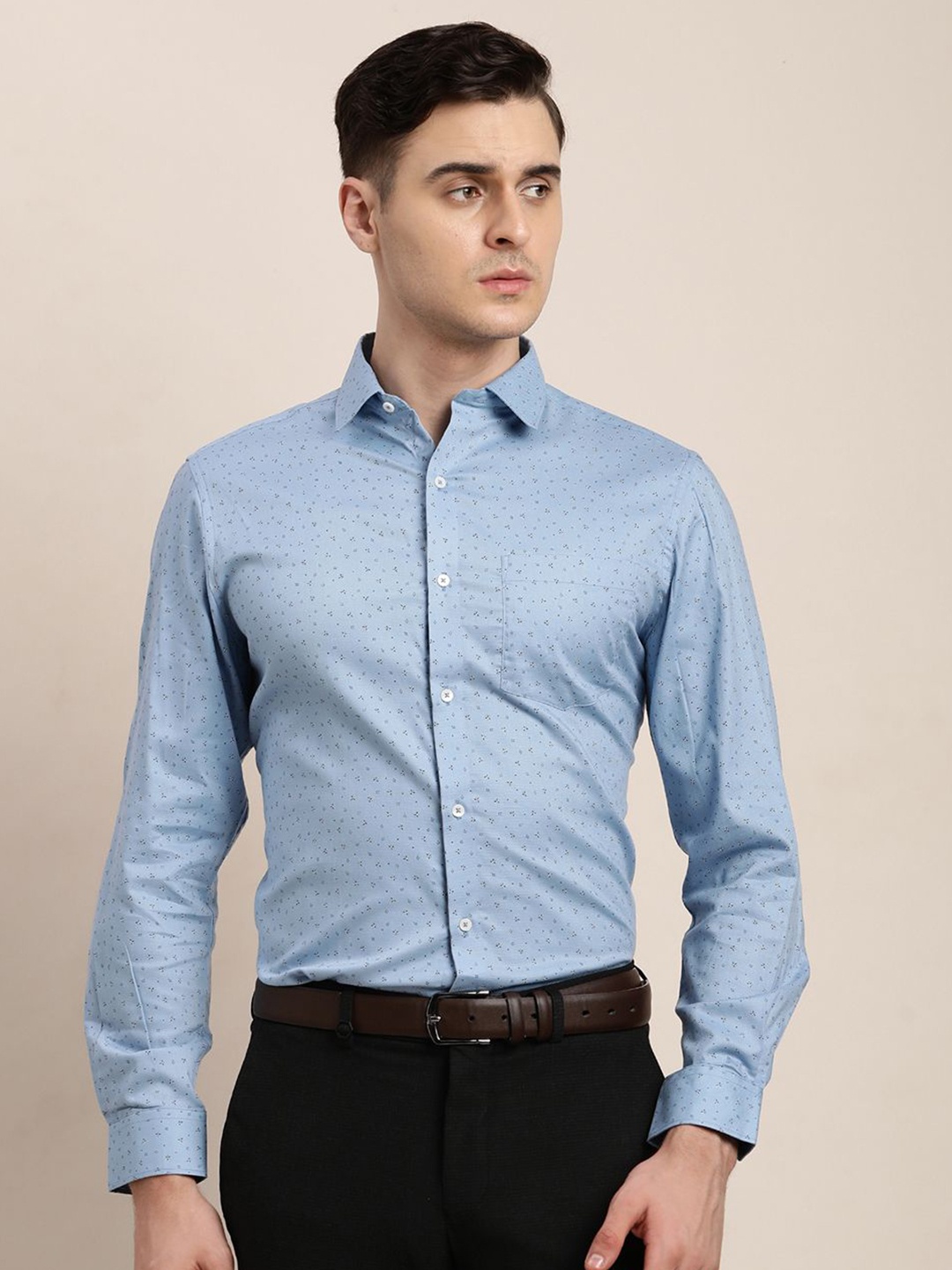 

Turtle Men Classic Floral Opaque Printed Formal Shirt, Blue