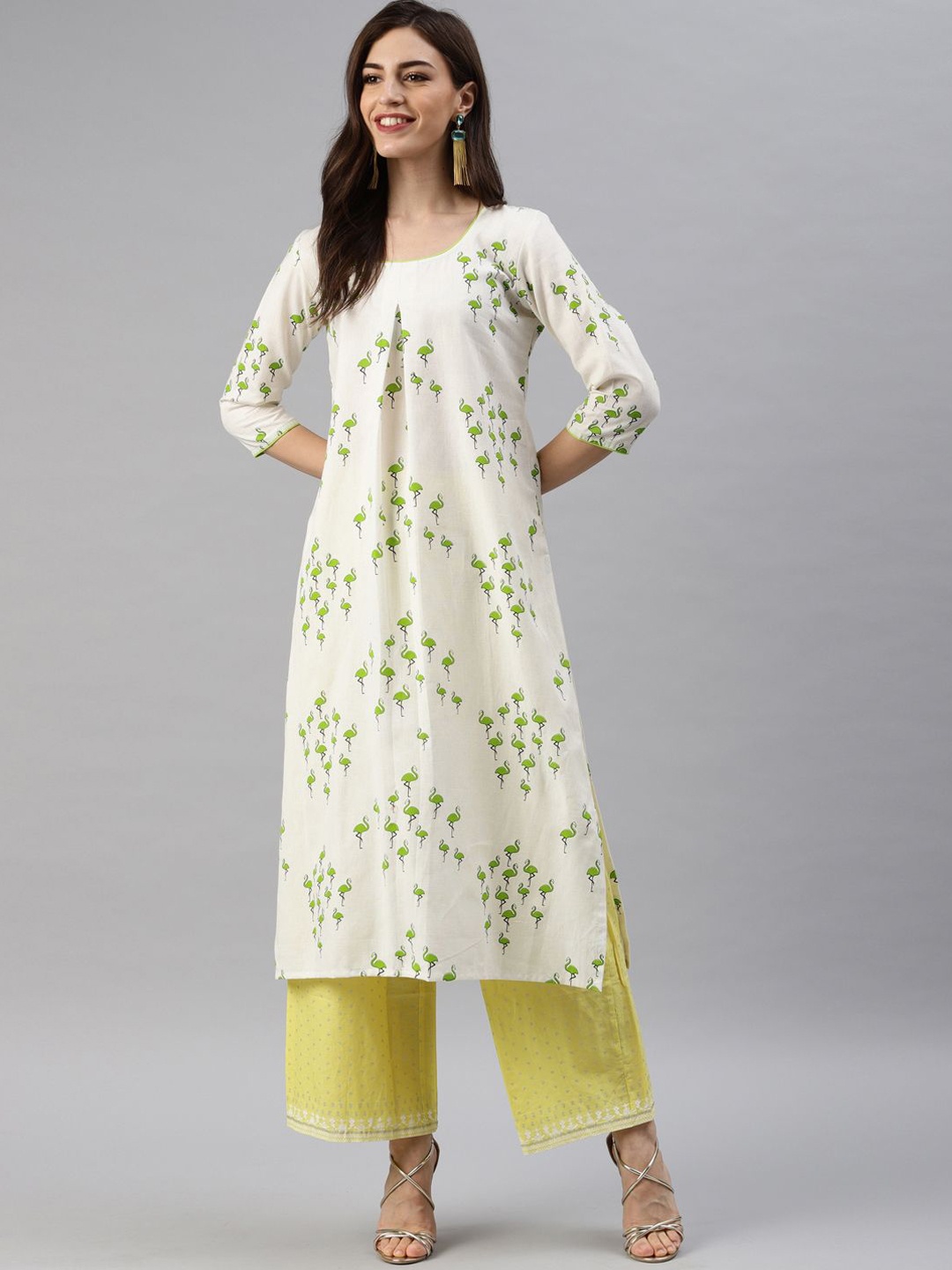 

Swishchick Quirky Printed Round Neck A-Line Kurta, White